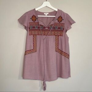 Mine Boho Embroidered Dusty Pink Loose Fit Blouse
